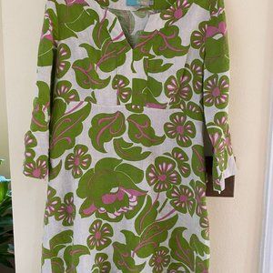 Boden size 10 Tunic  linen dress, green and pink